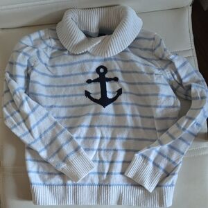 Janie and Jack White and Blue Ribbed Anchor Sweater